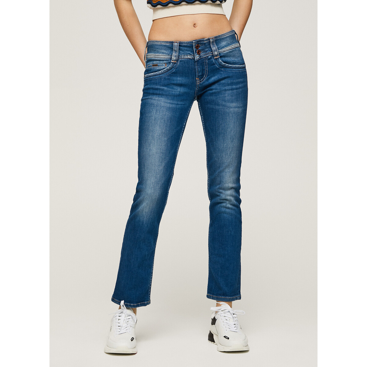 Pepe Jeans Gen Slim Fit Jeans With Mid Rise And Double Buttons Women's Dip Royal Dark W27 L30
