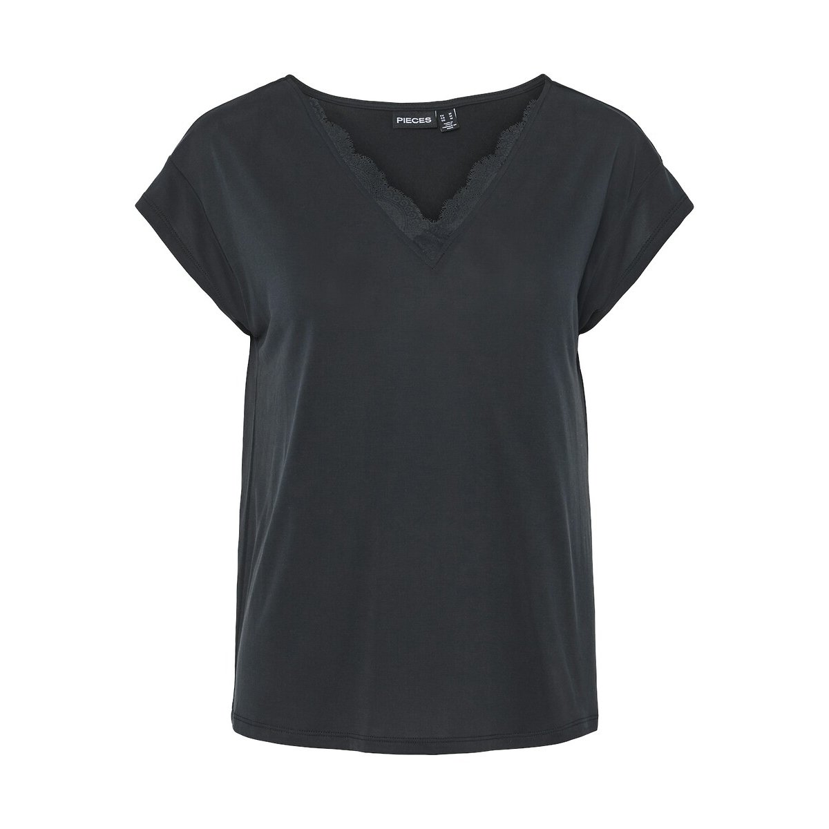 Pieces V-Neck Short Sleeve T-Shirt Women's Black Extra Small