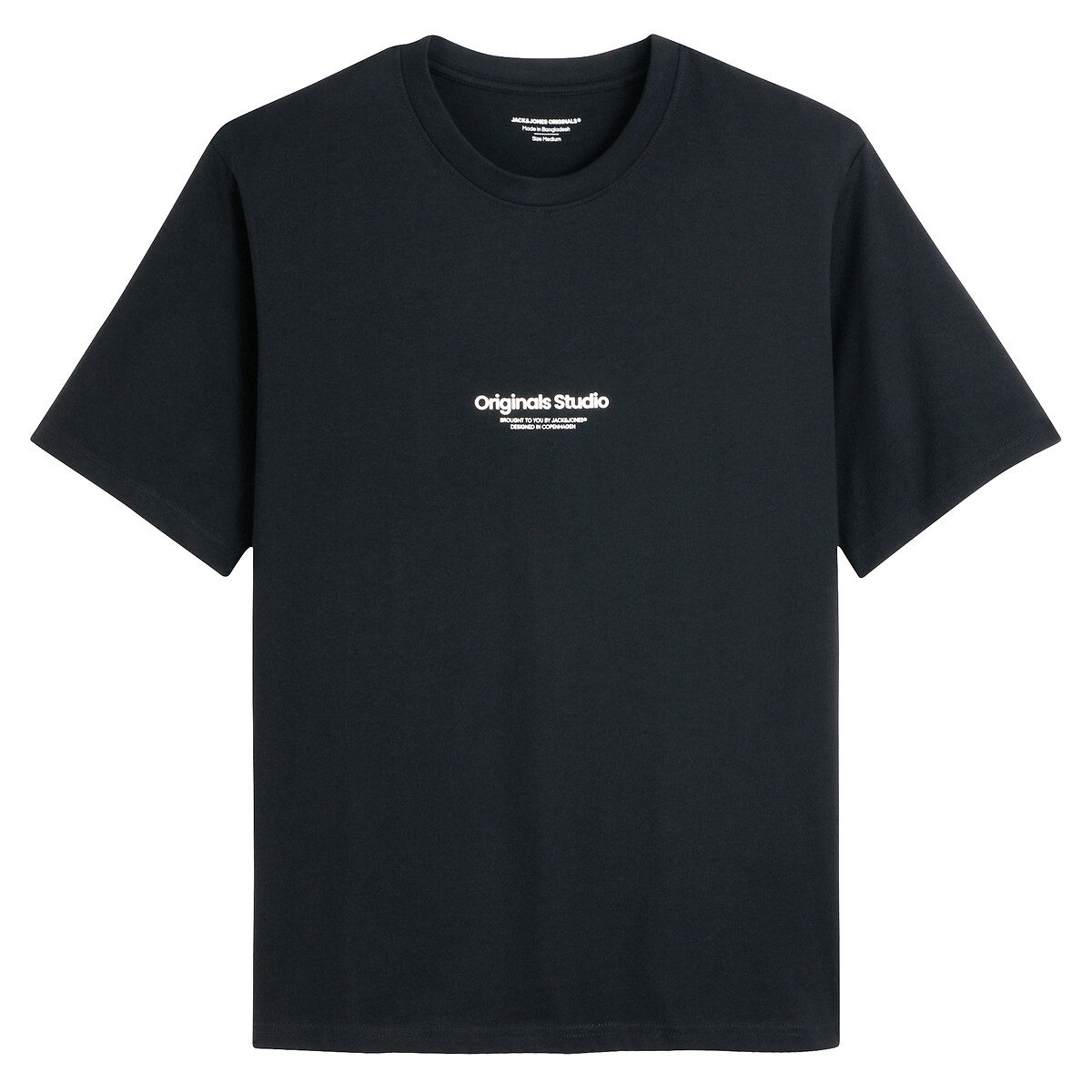 Jack & Jones Slogan Print Cotton T-Shirt With Crew Neck Men's Black Medium