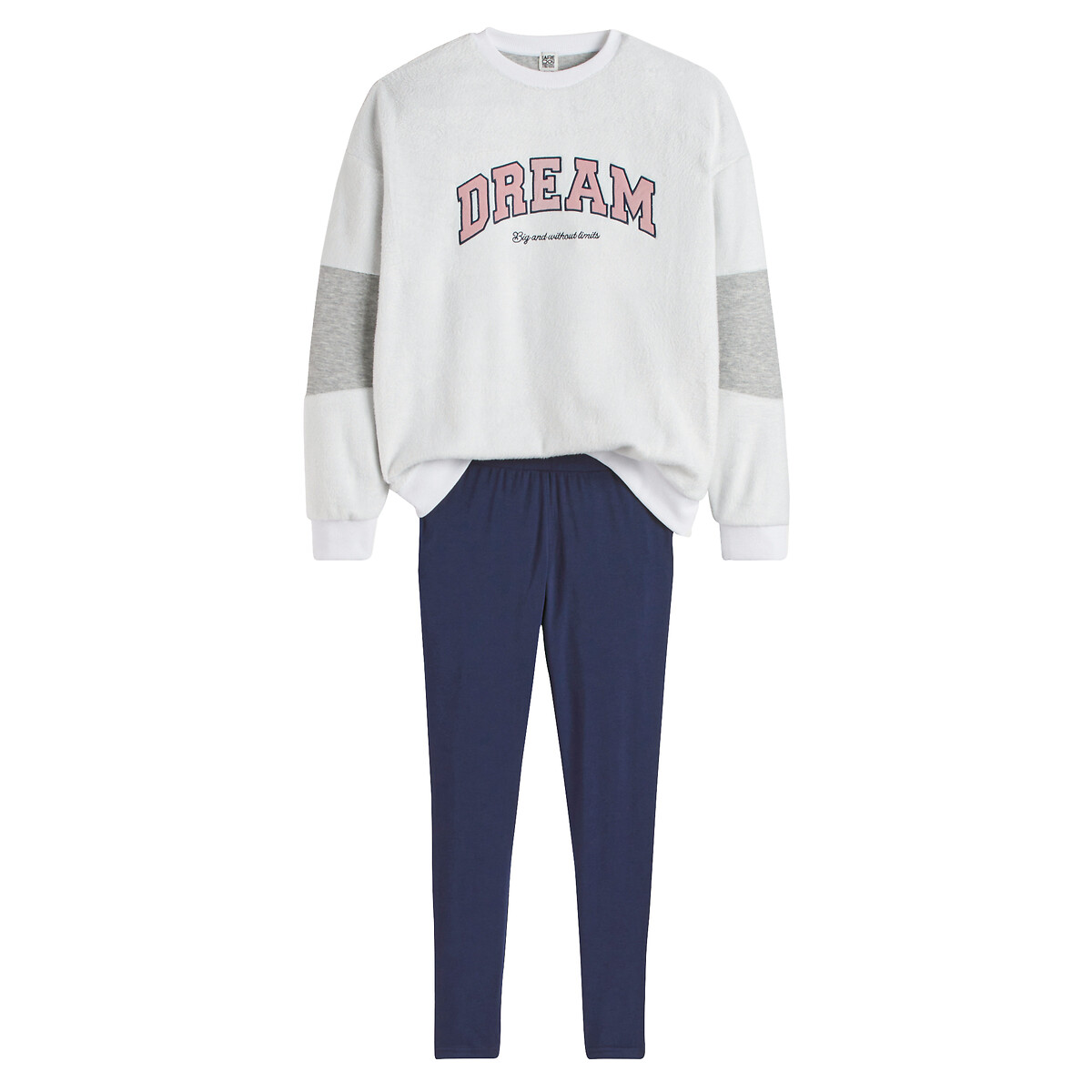 La Redoute Collections Fleece/Jersey Pyjamas Ecru/Navy 18Y (168Cm)
