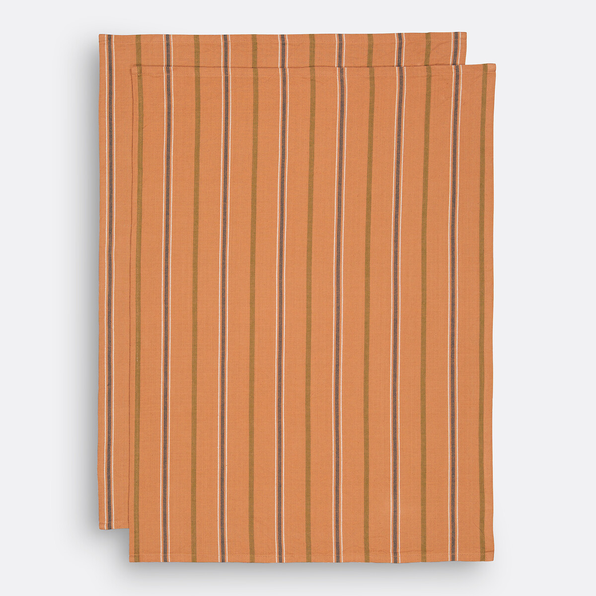 Juego de 2 paños de cocina de algodón lavado con estamapado a rayas, Hortense. Talla lote de 2. Color Marron