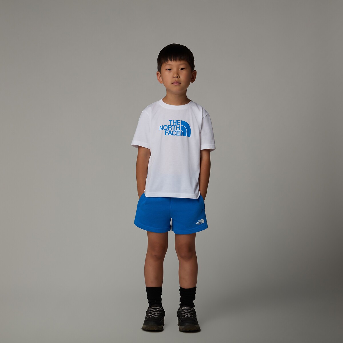 The North Face White + Blue Shorts + T-Shirt Set 3Y (94Cm)