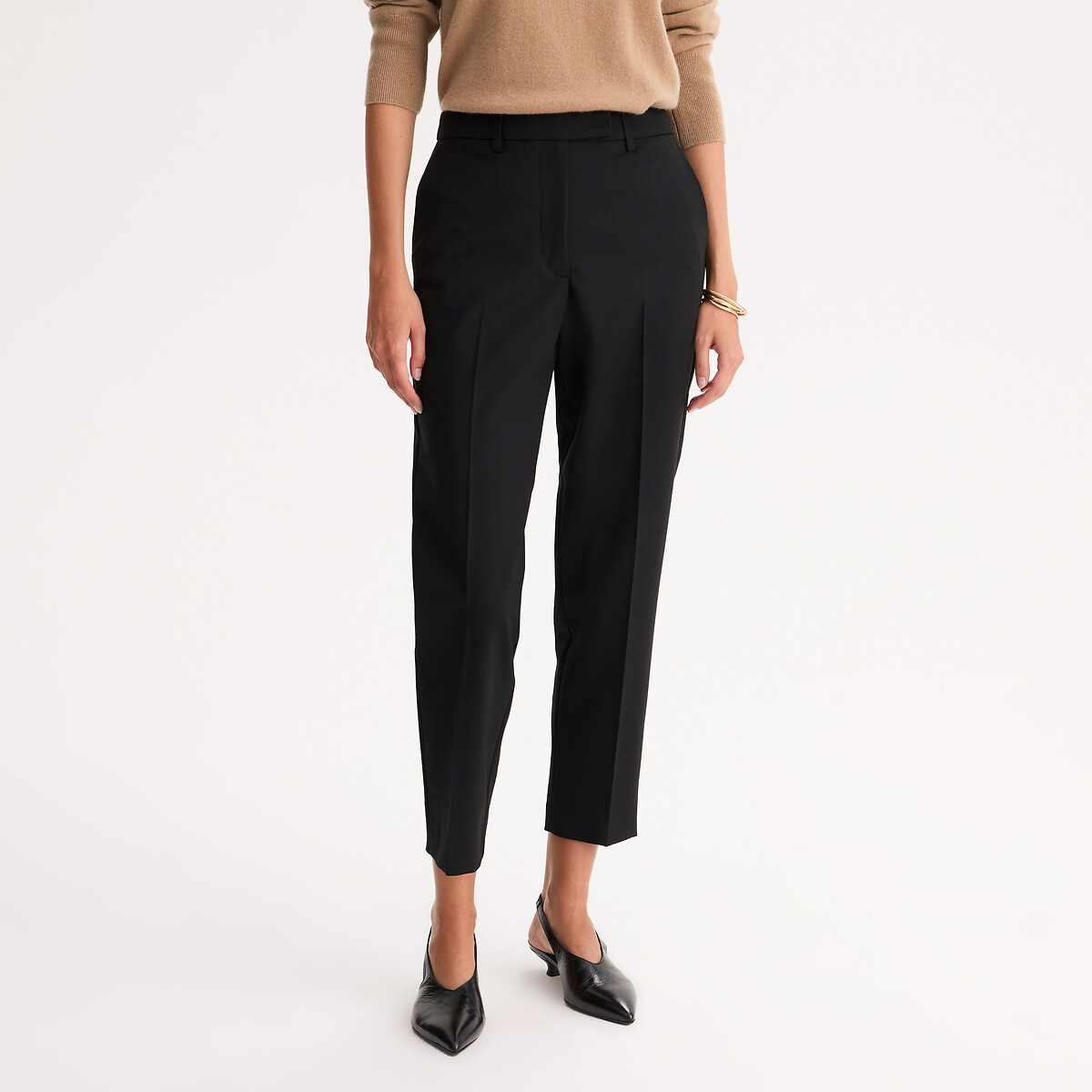 Pantalones chinos, en mezcla de lana elástica Mujer Talla 40. Color Negro
