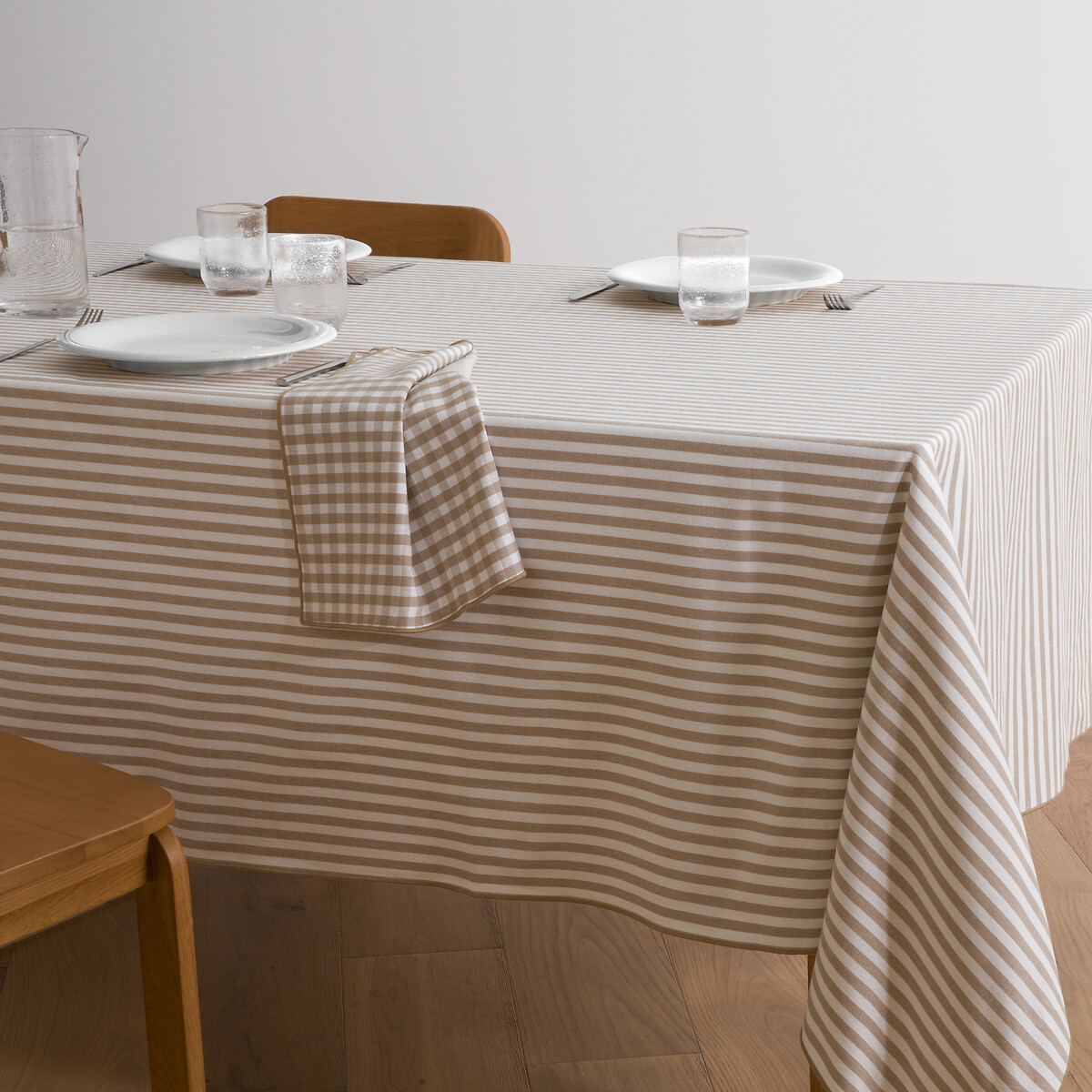 La Redoute Interieurs Soizic Striped 30% Recycled Cotton Yard-Dyed Tablecloth Unisex Ecru/Beige Medium