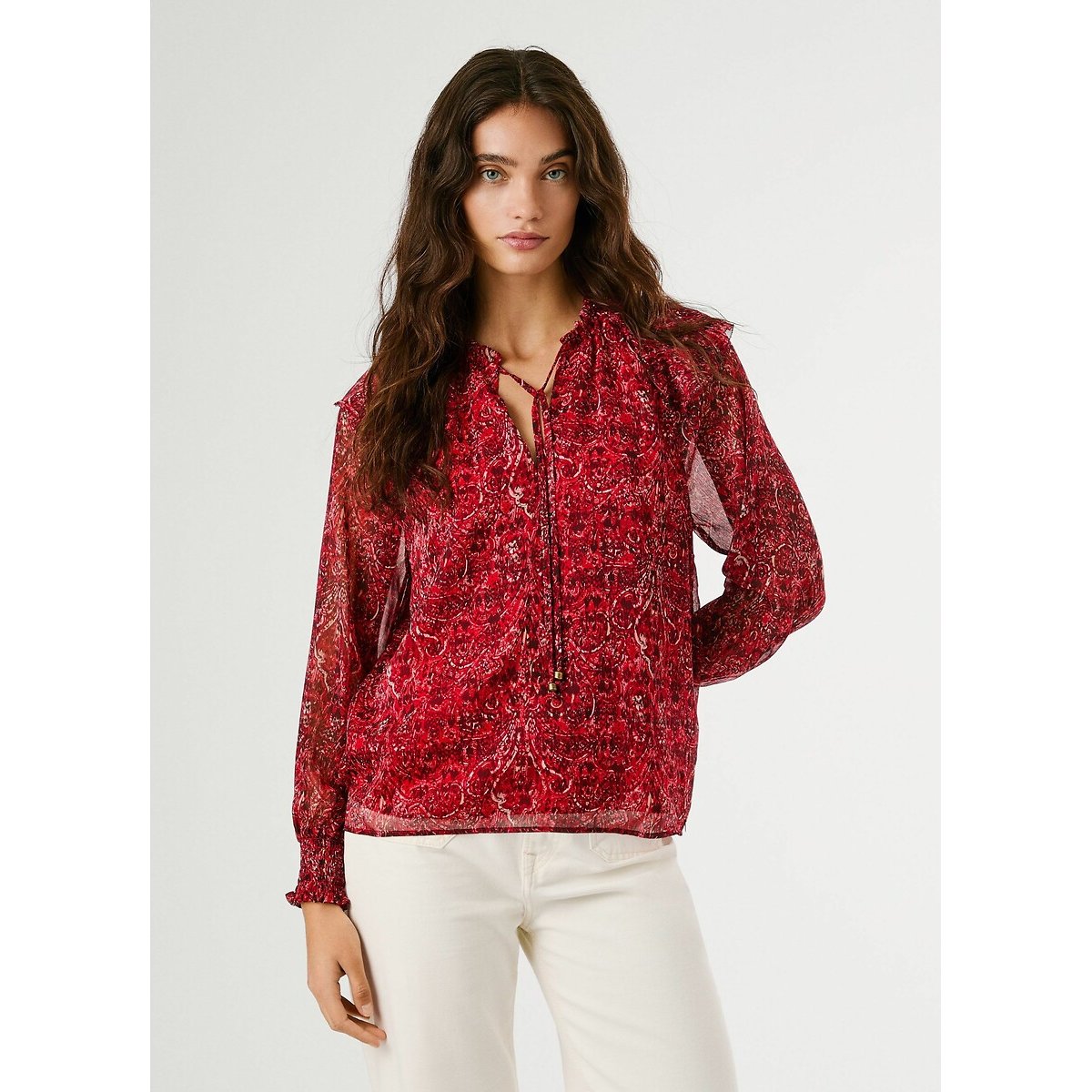 Pepe Jeans Mar Printed Blouse Women's Red Print Extra Small