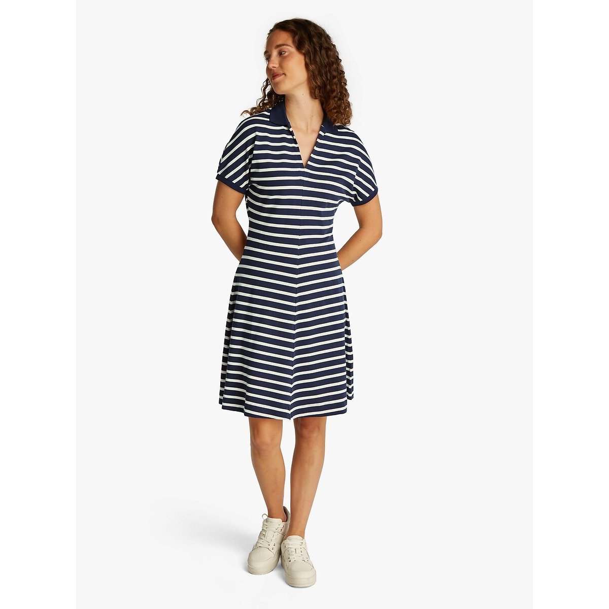 Tommy Hilfiger Striped Full Polo Dress Women's Navy/White Small