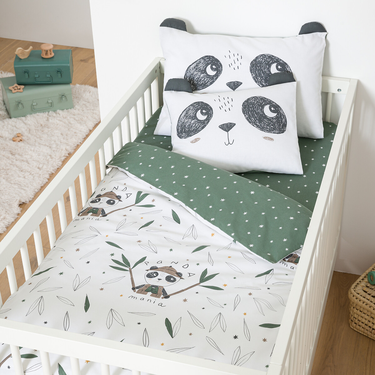 La Redoute Interieurs Panda Mania Baby Duvet Cover In Cotton Khaki Print Medium Infant