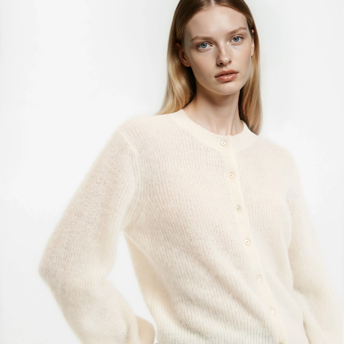 La Redoute Collections Alpaca/Wool Blend Cardigan With Button Fastening Women's Ivory Medium