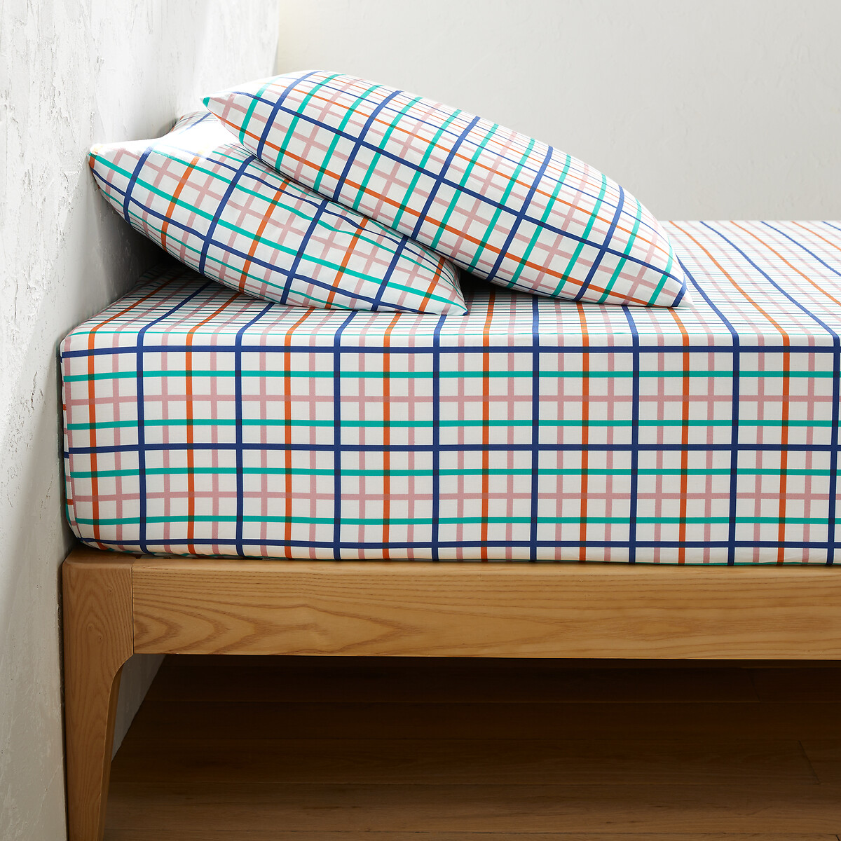 La Redoute Interieurs Tabaka Check Cotton Fitted Sheet Mattress Depth 30Cm Unisex Printed Superking (180X200cm)
