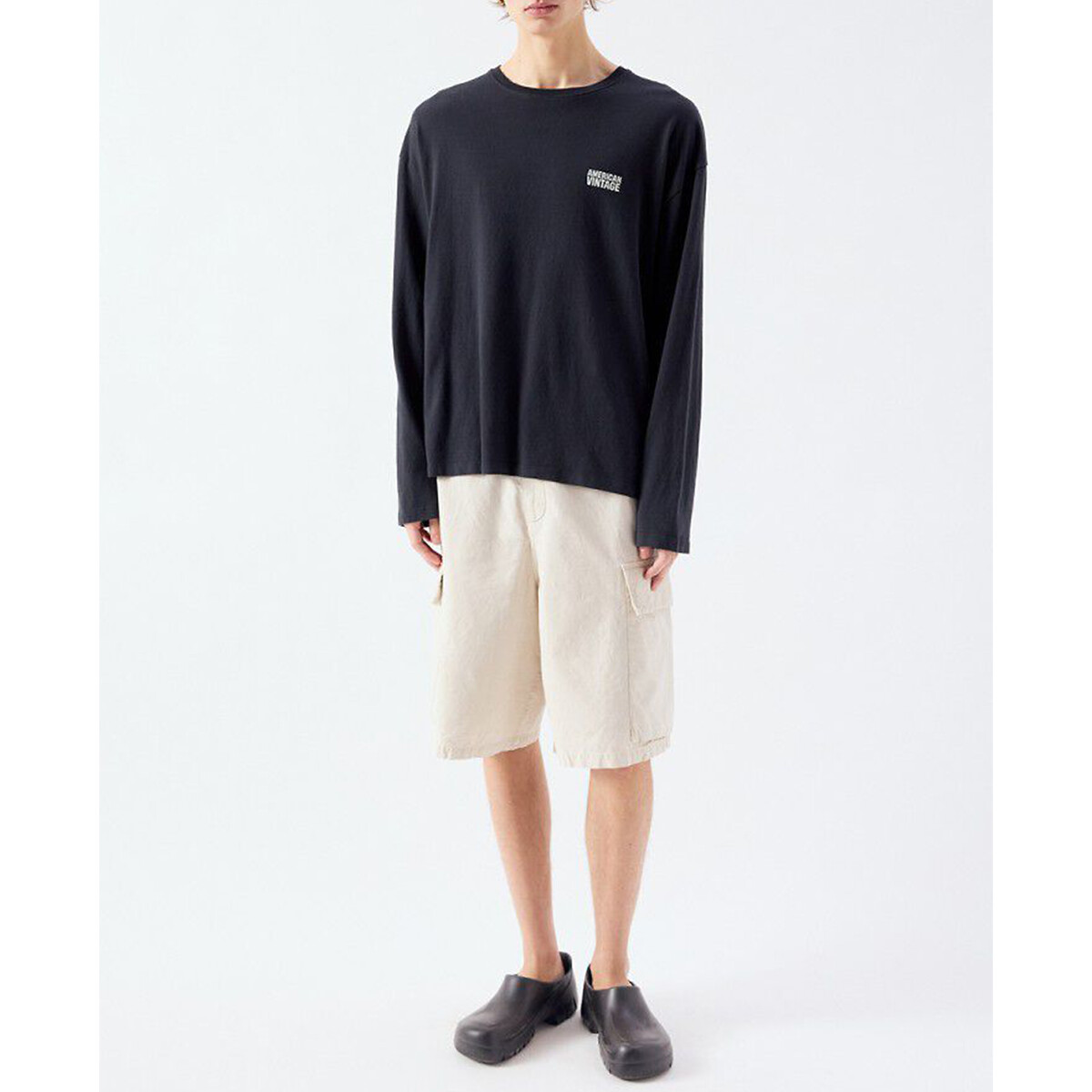 American Vintage Ykobow Oversized Long Sleeve T-Shirt Men's Black Small