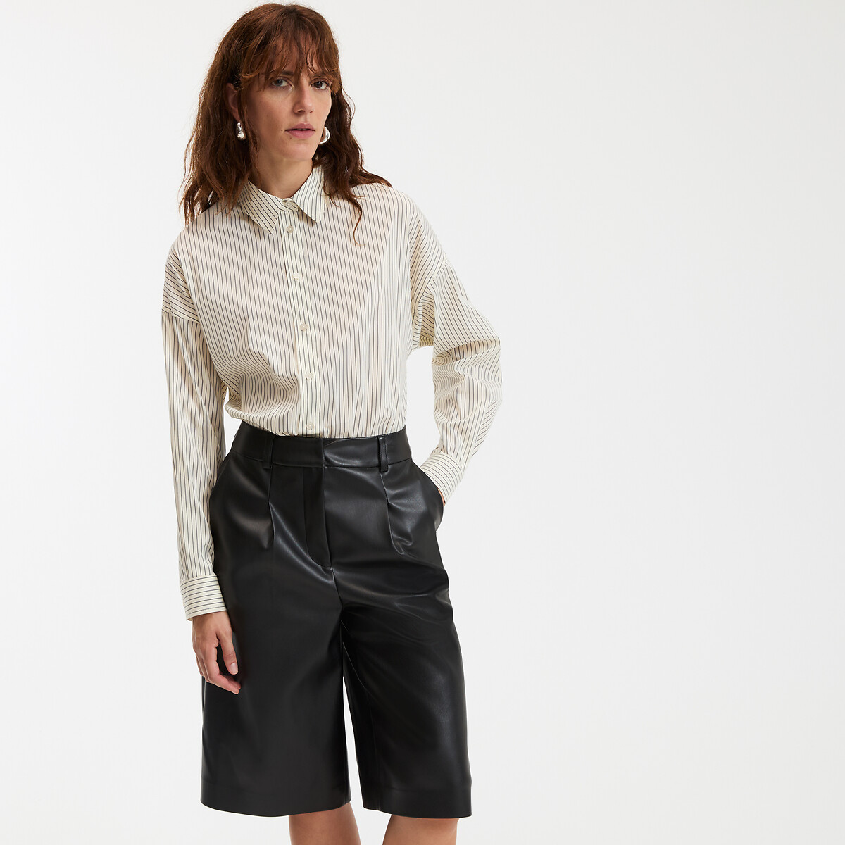 Camisa de rayas amplia, Signature APOLLINE Mujer Talla 42. Color Beige