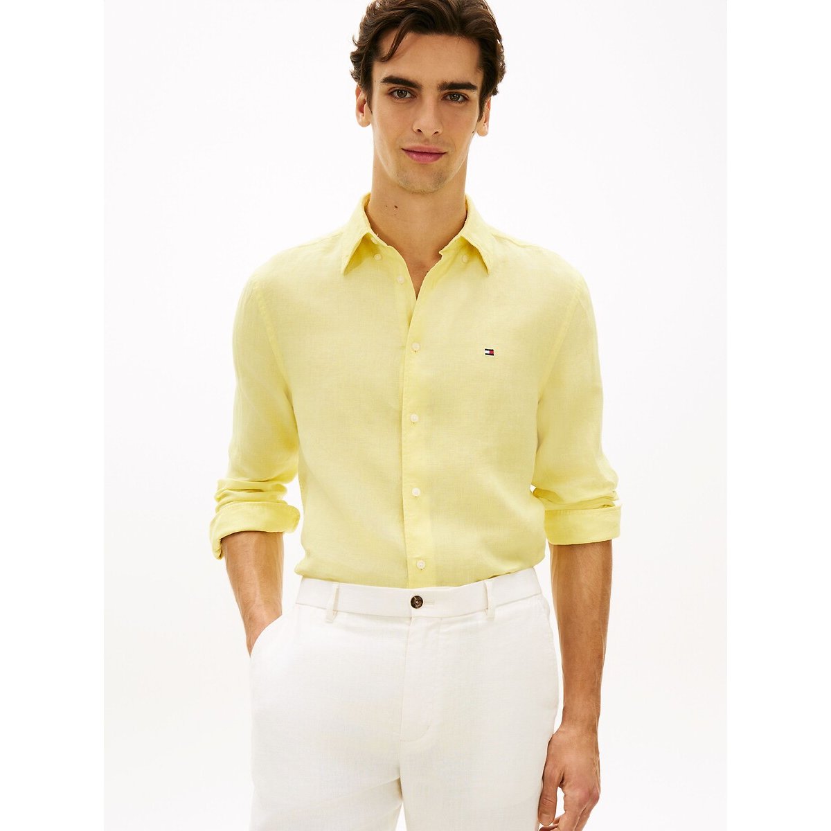 Tommy Hilfiger Linen Shirt Men's Lemon Yellow Medium