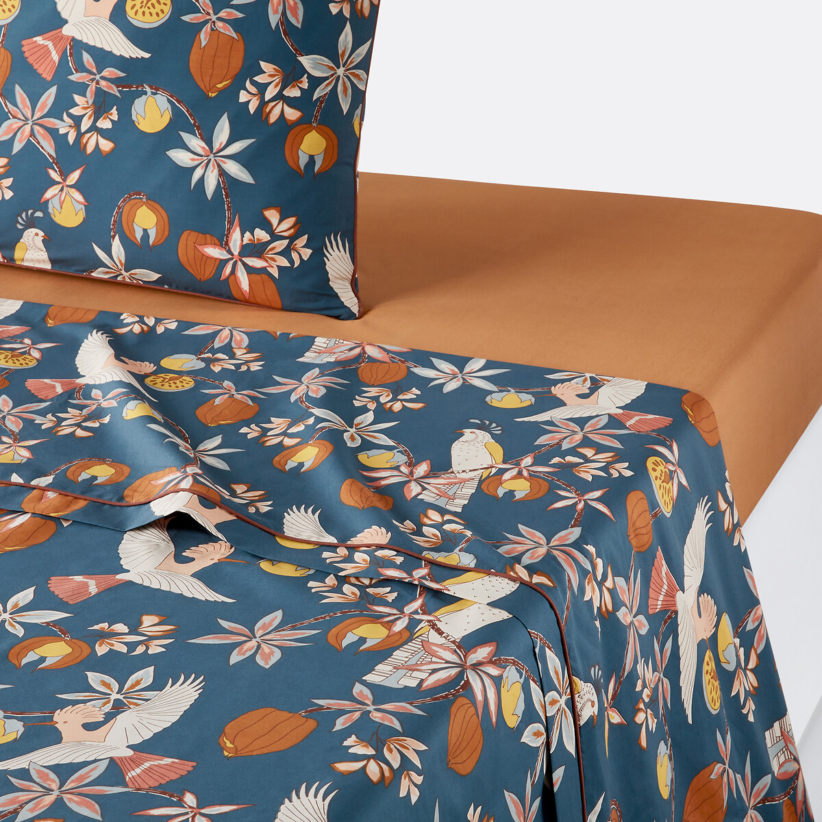 La Redoute Interieurs Letti Cotton Percale Flat Sheet Unisex Print/Blue Background Single (180X290cm)