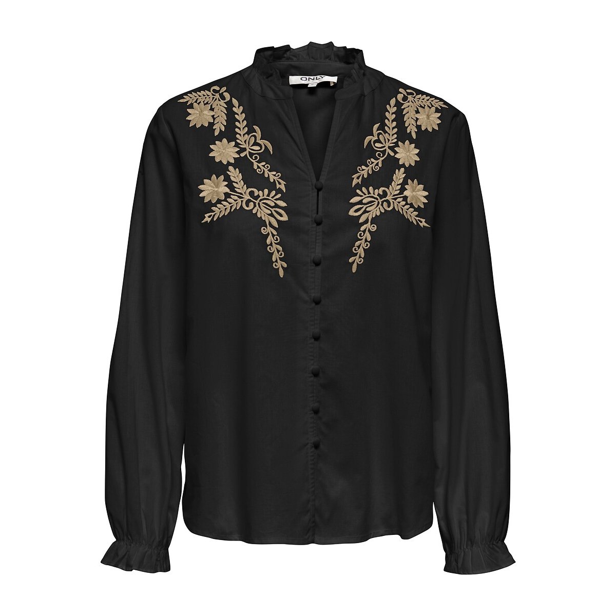 Only Blusa con cuello mao y bordado. Negro