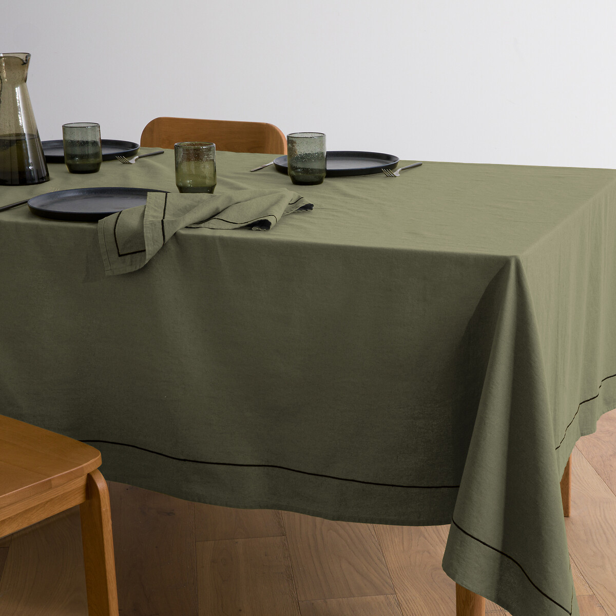 La Redoute Interieurs Métis Bourdon Washed Cotton Linen Tablecloth Unisex Khaki Medium
