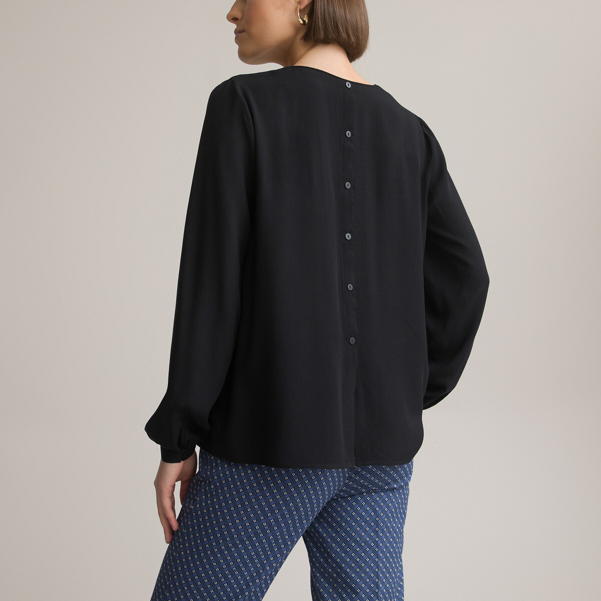 ANNE WEYBURN Effen blouse met V-hals, lange mouwen