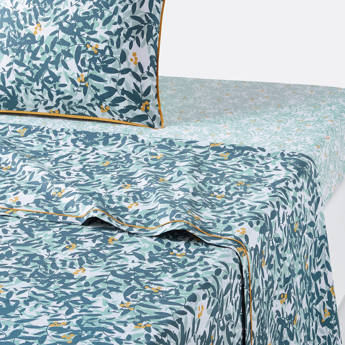 La Redoute Interieurs Foliage Cotton Percale Fitted Sheet Unisex Blue Print Single (180X290cm)