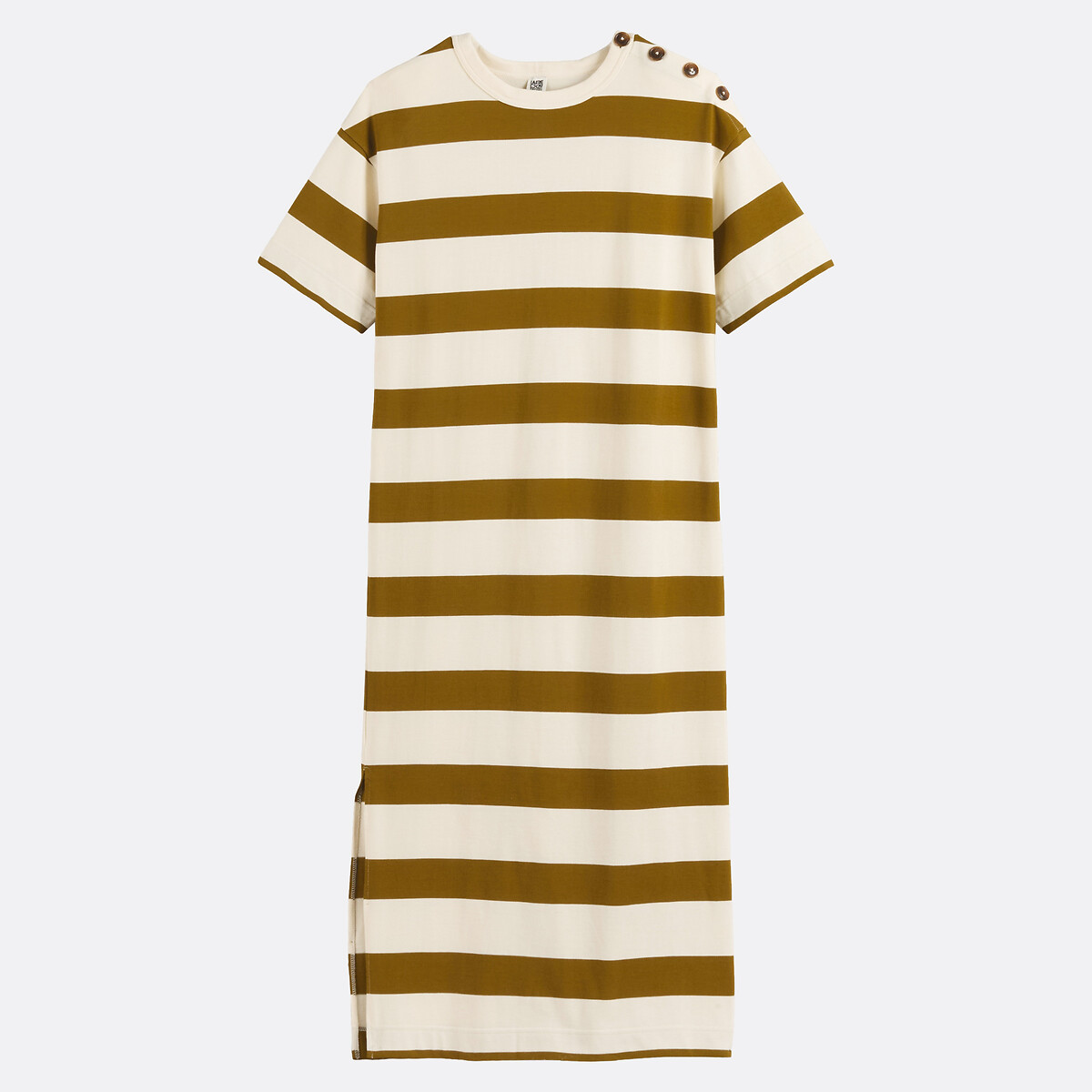 La Redoute Collections Striped Maxi Dress With Shoulder Buttons, Short Sleeves Women's Khaki Stripes Xxl