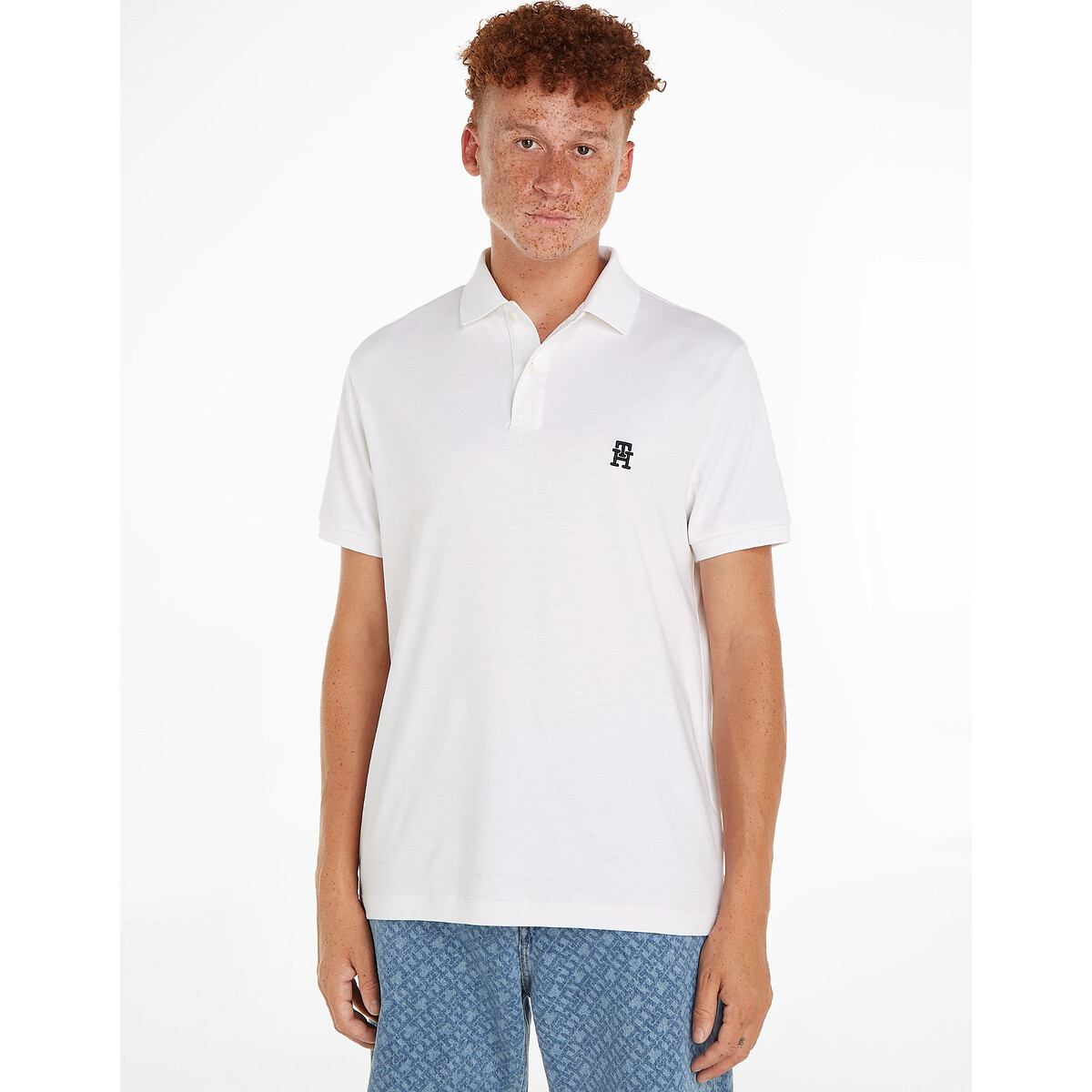 Polo recto con logotipo bordado Hombre Talla M. Color Blanco
