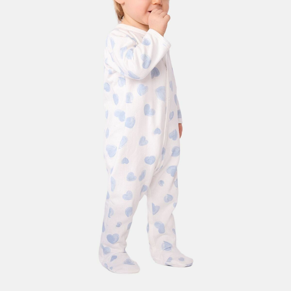 Petit Bateau Baby's Pyjamas In Brushed Fleece With Hearts Print Blue Print 12M (74Cm) Infant
