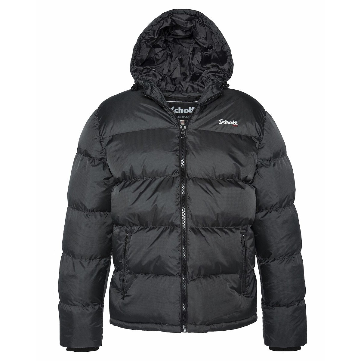 Schott Men's Charcoal Grey Idaho 2 Hooded Puffer Jacket With Zip Fastening Medium