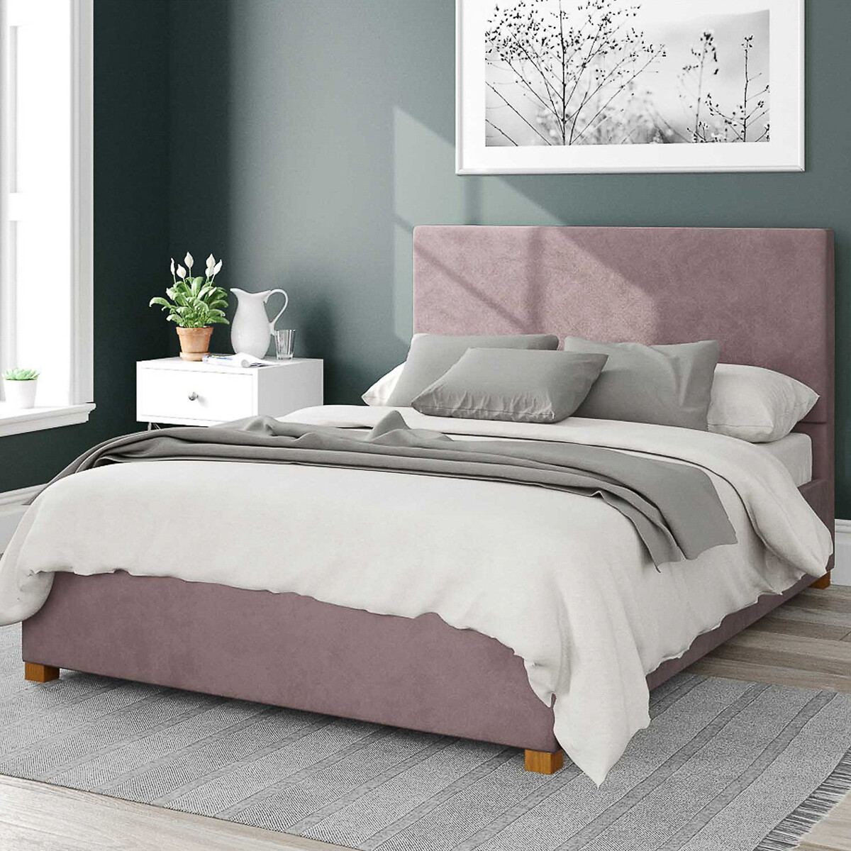 Aspire Garland Velvet Storage Ottoman Bed With Plain Upholstered Headboard Unisex Blush Pink King Size (150 X 200Cm)