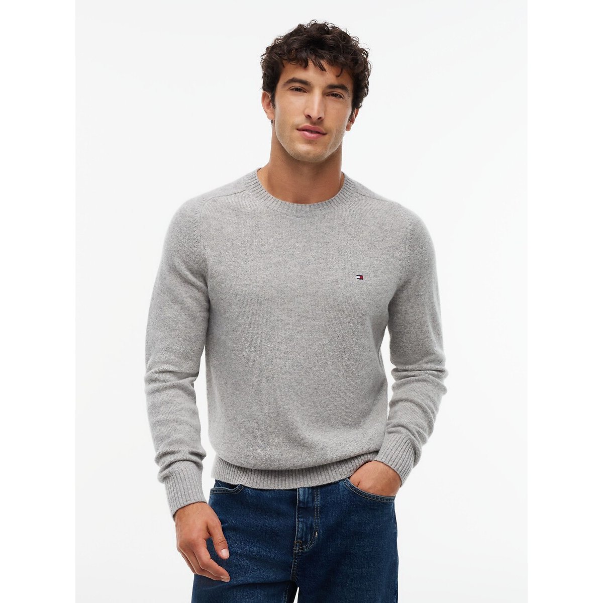 Tommy Hilfiger Suéter de cuello redondo de lana. Gris