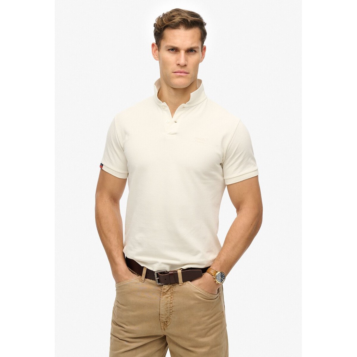 Superdry Men's Chalk Vintage Destroyed Polo Shirt Small