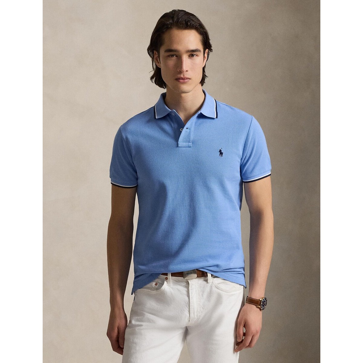 Polo droit custom fit en maille piquée