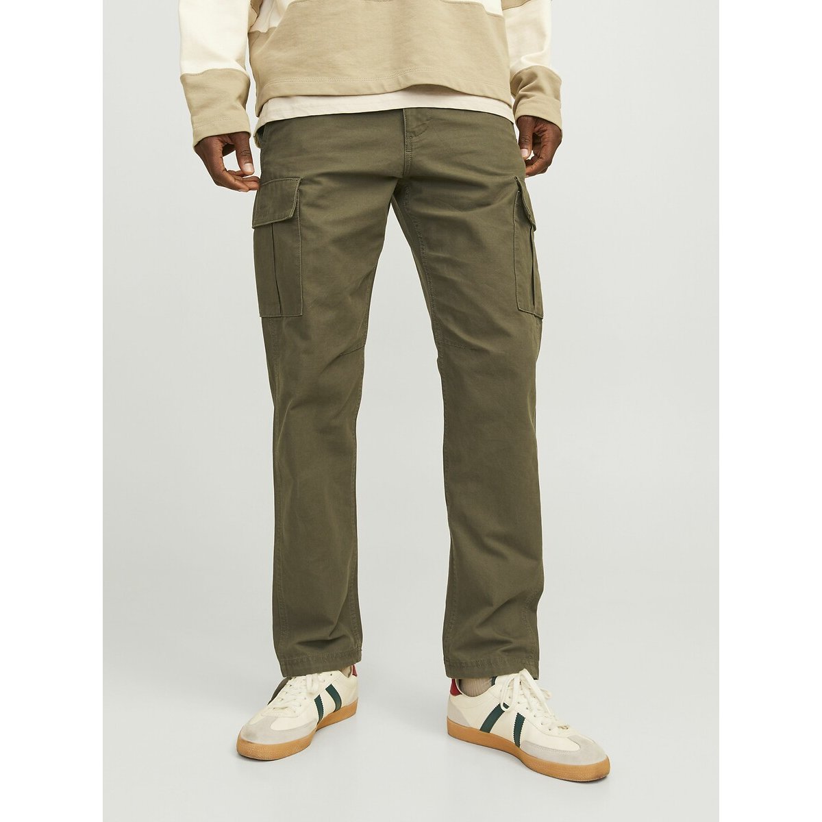 Jack & Jones Cotton Tapered Cargo Trousers Men's Khaki Green W29 L32
