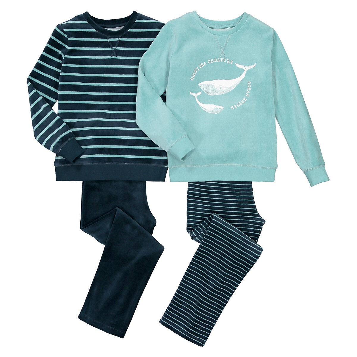 La Redoute Collections Pack Of 2 Sleepsuits In Velour Blue + Navy 3Y (94Cm)