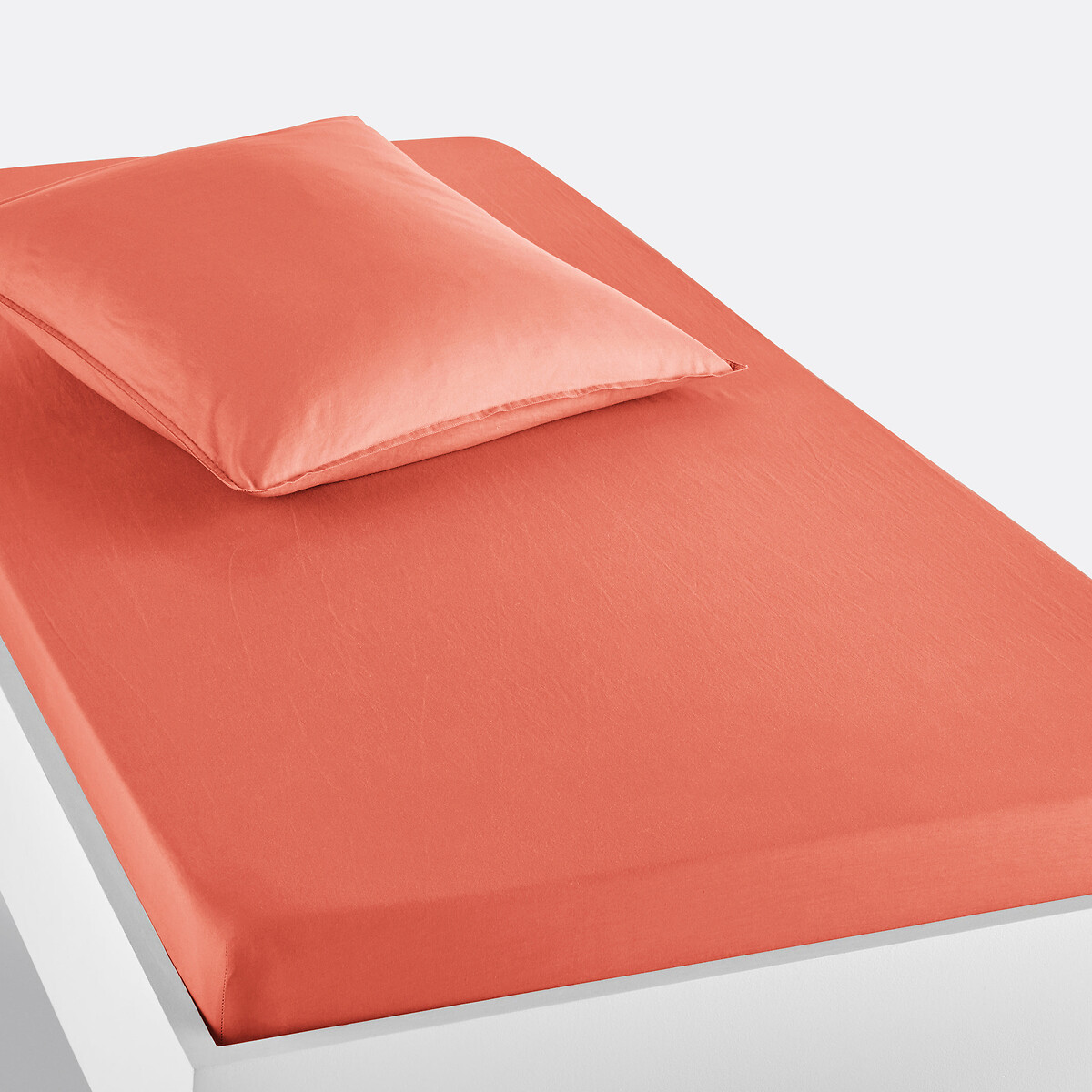 La Redoute Interieurs Scenario 100% Washed Cotton Fitted Sheet Unisex Guava Single (90X190cm) Kids