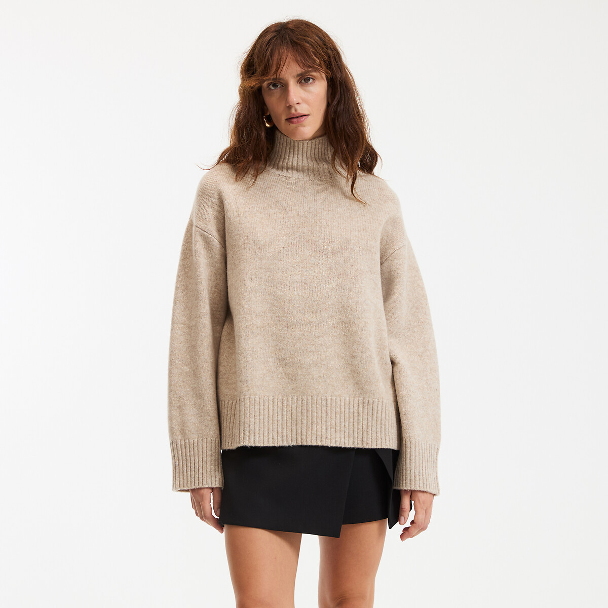 La Redoute Collections Women's Beige Marl Knit Wool Turtleneck Jumper Xxl