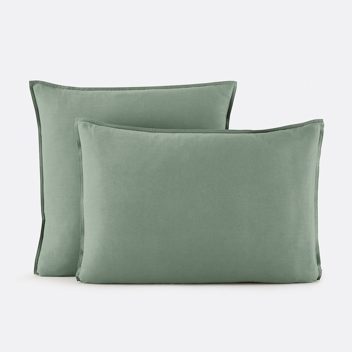 La Redoute Interieurs Scenario Plain 100% Washed Cotton Pillowcase Unisex Eucalyptus Square (63X63cm)