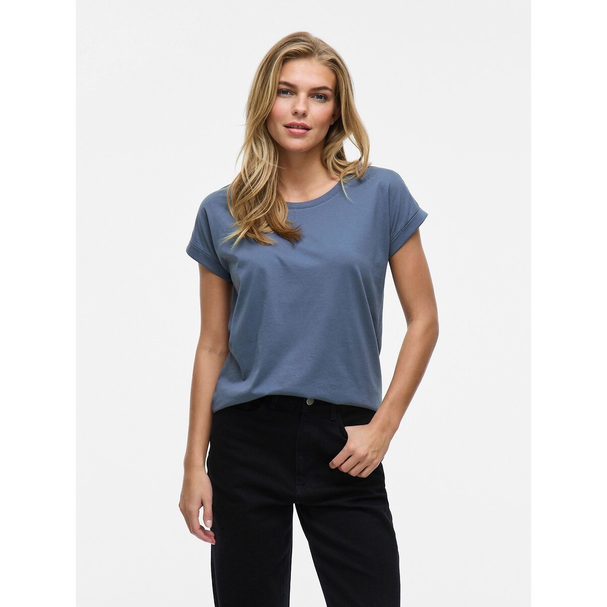 Vila Shirt met ronde hals VIDREAMERS NEW PURE T-SHIRT/SU-NOOS Basic dames T-shirt met ronde hals en omgeslagen mouwen