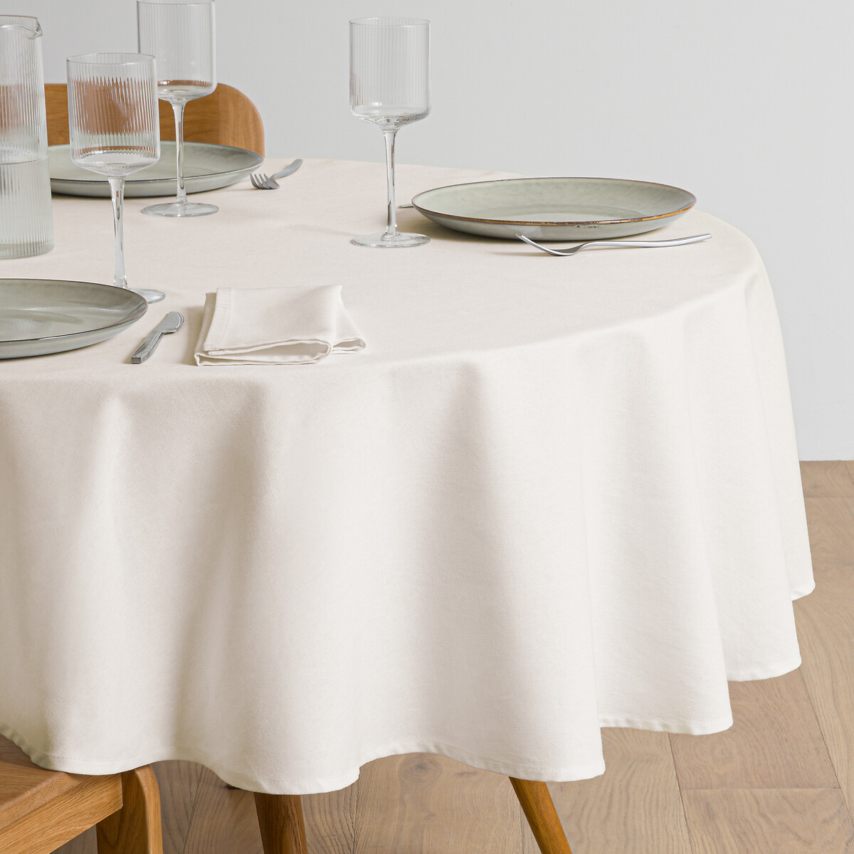 La Redoute Interieurs Scenario Cotton Stain Resistant Round Tablecloth Unisex Ecru 160 Cm