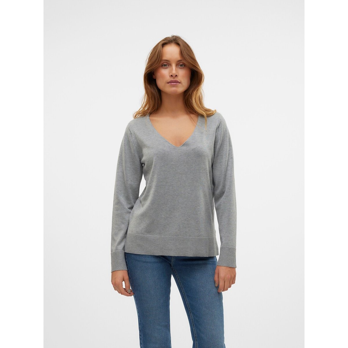 Vero Moda Fine Knit Jumper With V-Neck Women's Grey Extra Small