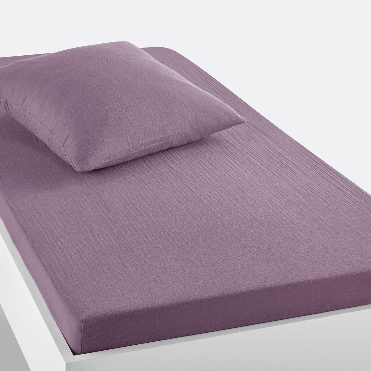 La Redoute Interieurs Kumla Children's Plain Cotton Muslin Fitted Sheet Unisex Fig Single (90X190cm) Kids