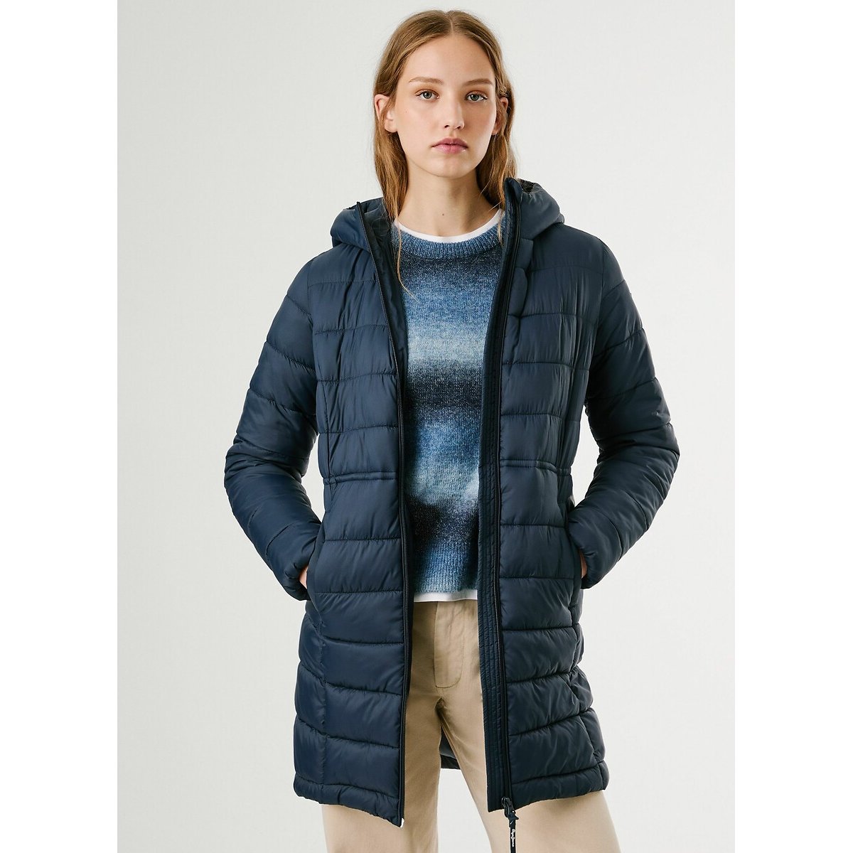Pepe Jeans Sally Mid-Length Padded Jacket With Hood Women's Blue Extra Small