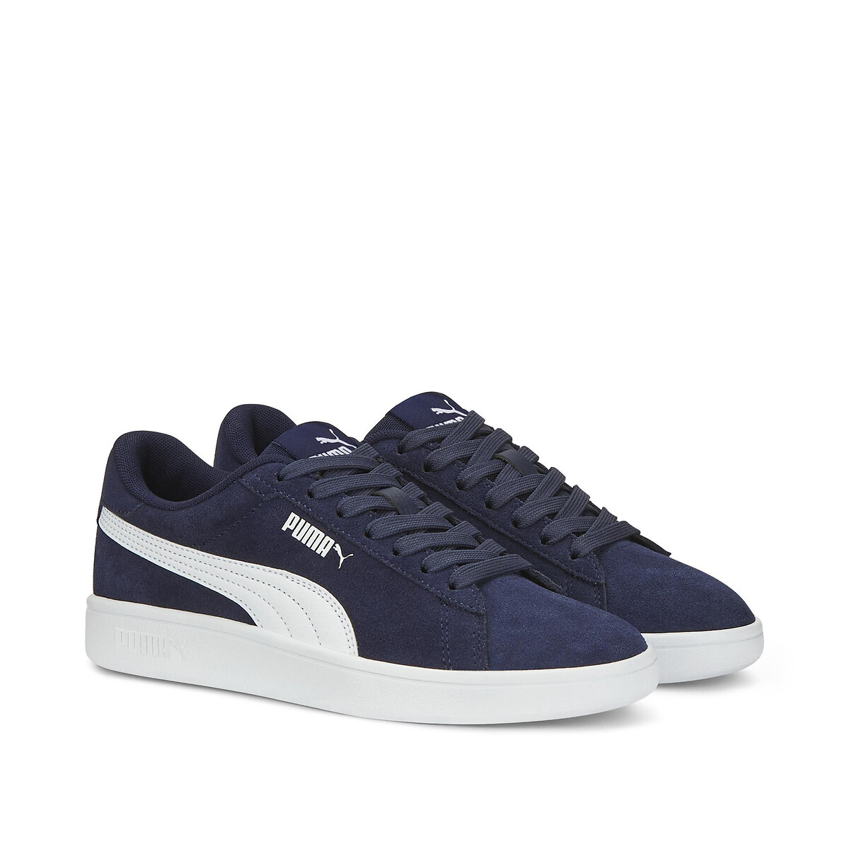 Puma Navy Blue/White Kids Smash 3.0 Trainers In Suede Size 36 (3.5)