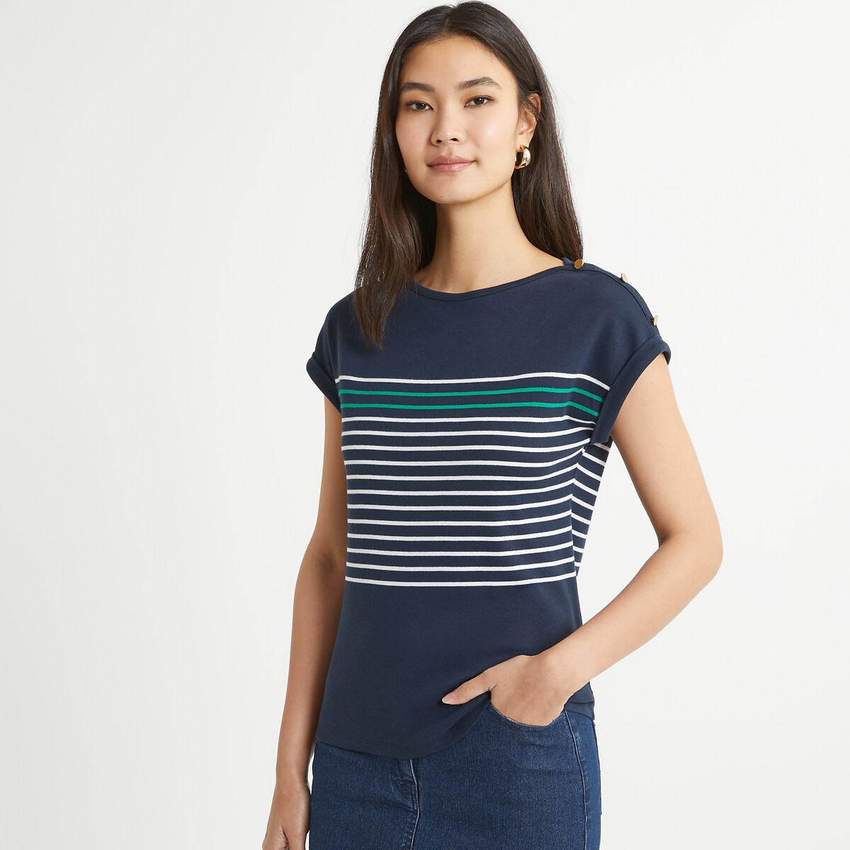 ANNE WEYBURN Gestreept T-shirt met ronde hals en korte mouwen