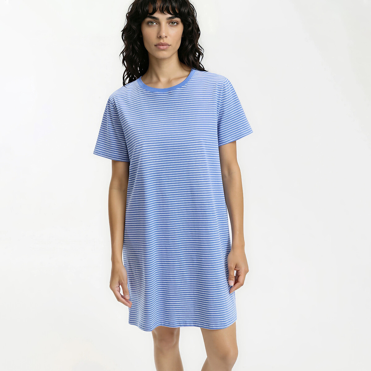 La Redoute Collections Finely Striped Cotton Jersey Nightshirt Women's Blue Striped Xxl