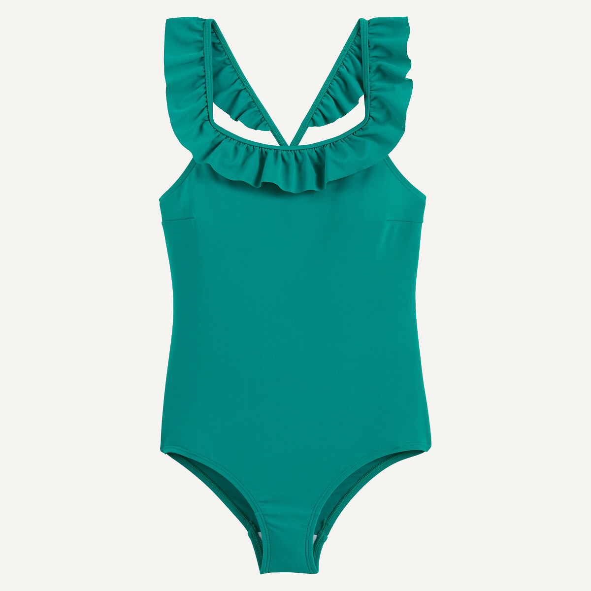 La Redoute Collections Ruffled Neckline Swimsuit Green 6Y (114Cm)