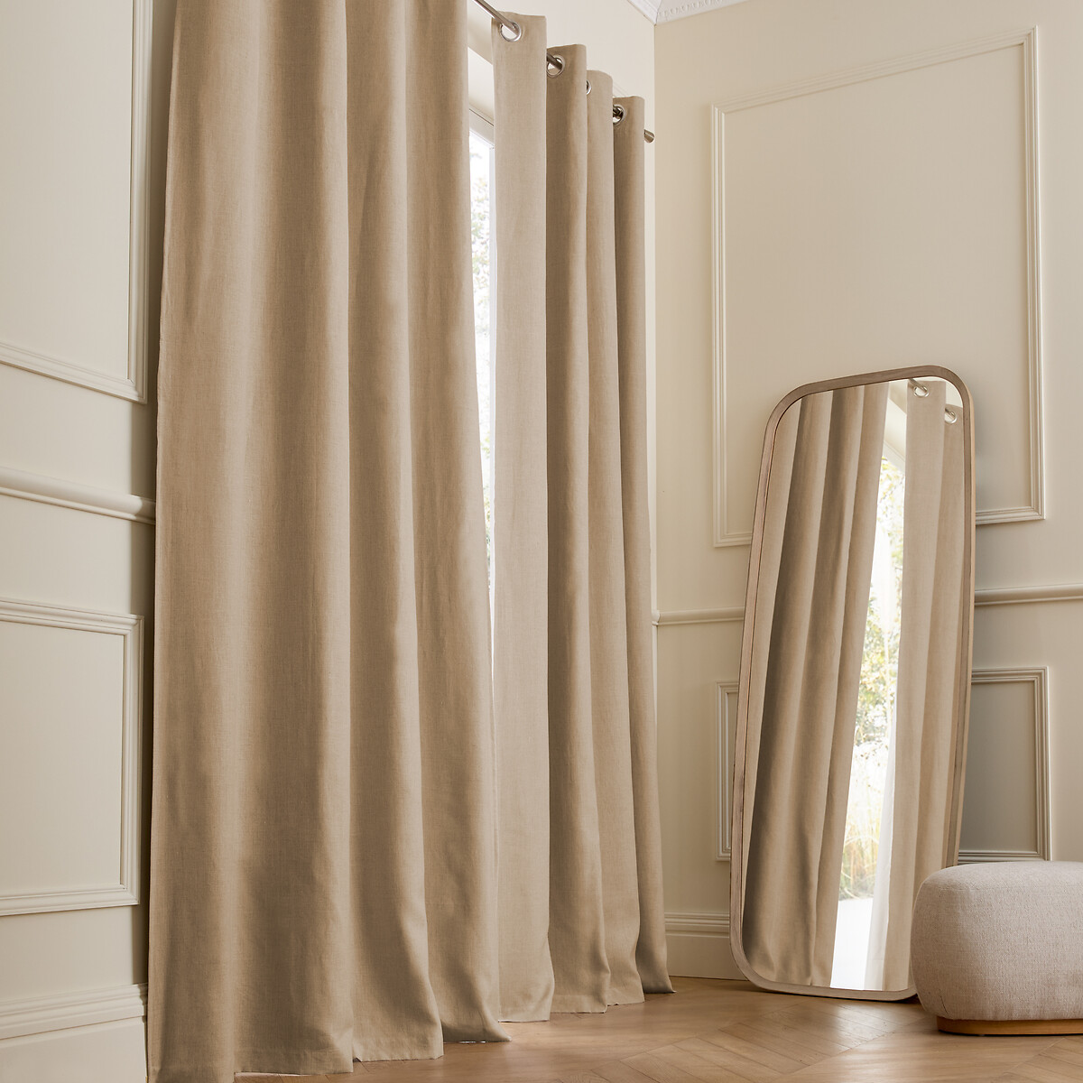 Am.pm Private Washed Linen Curtain With Eyelet Header Unisex Tobacco Beige Size W140 X D220cm