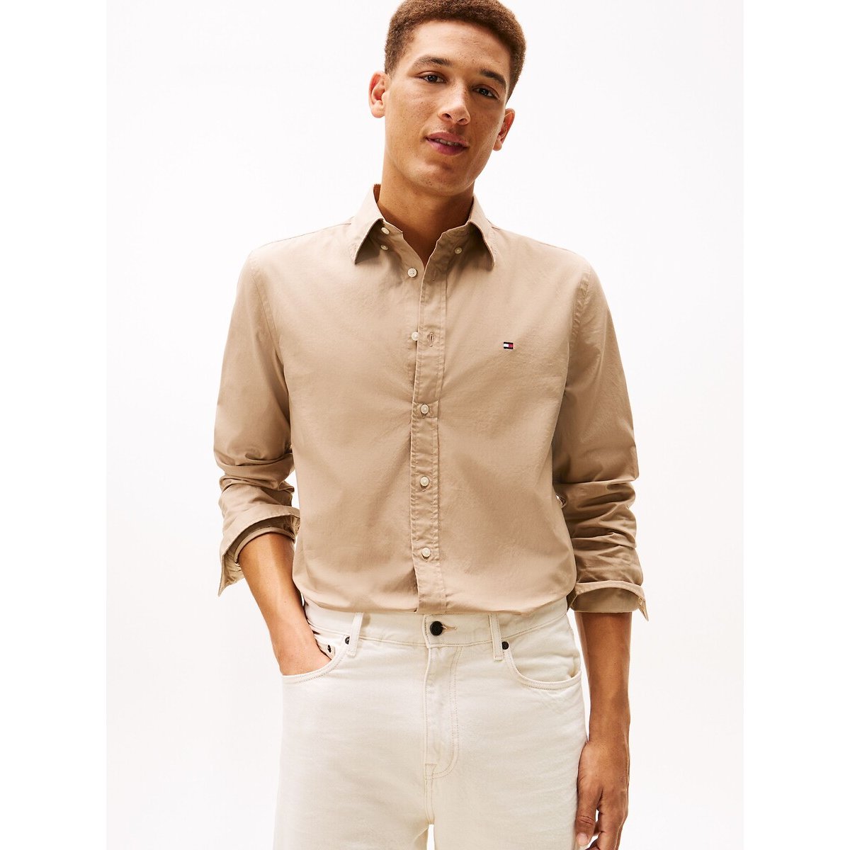 Tommy Hilfiger Th Flex Poplin Regular Fit Shirt Men's Taupe Xxl