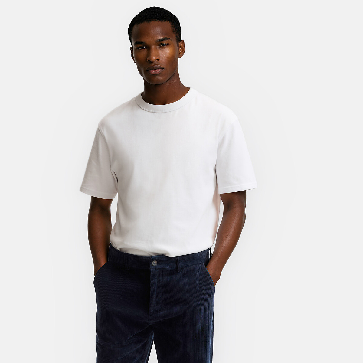 T-shirt col rond, fit boxy, coton épais, au toucher doux
