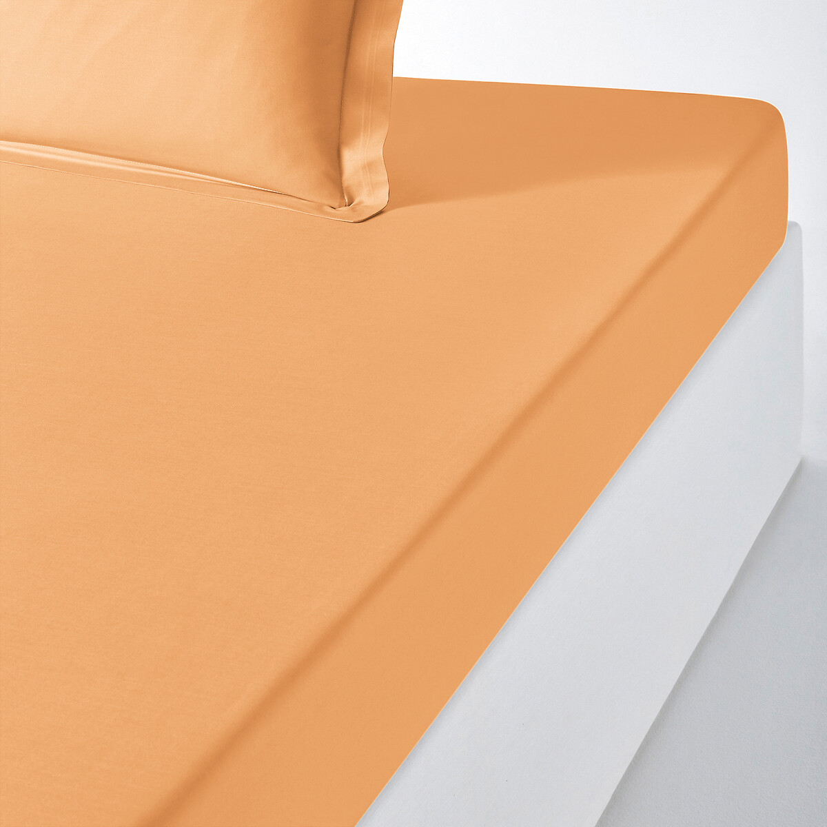 La Redoute Interieurs Scenario 30Cm High Plain Organic Cotton Fitted Sheet Mango Dbl+ (140X200cm)