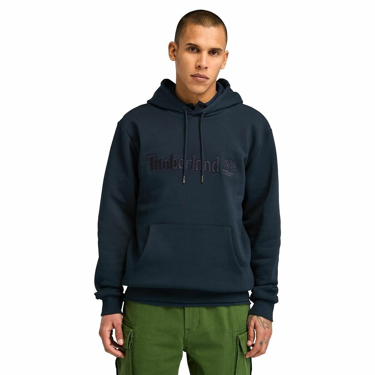 Timberland Tonal Embroidered Logo Hoodie In Cotton Mix Men's Navy Blue Small