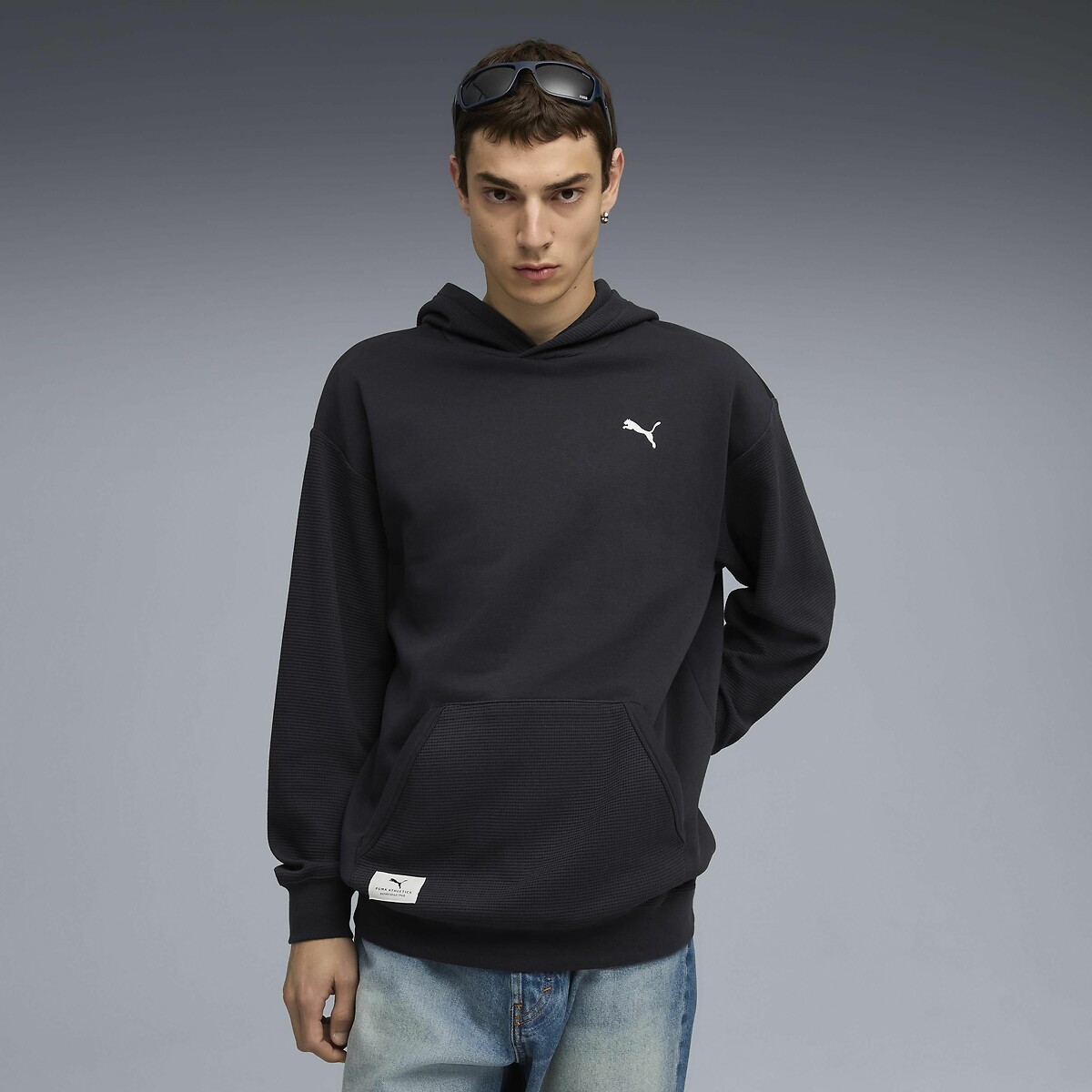 Sweat à capuche double matière
