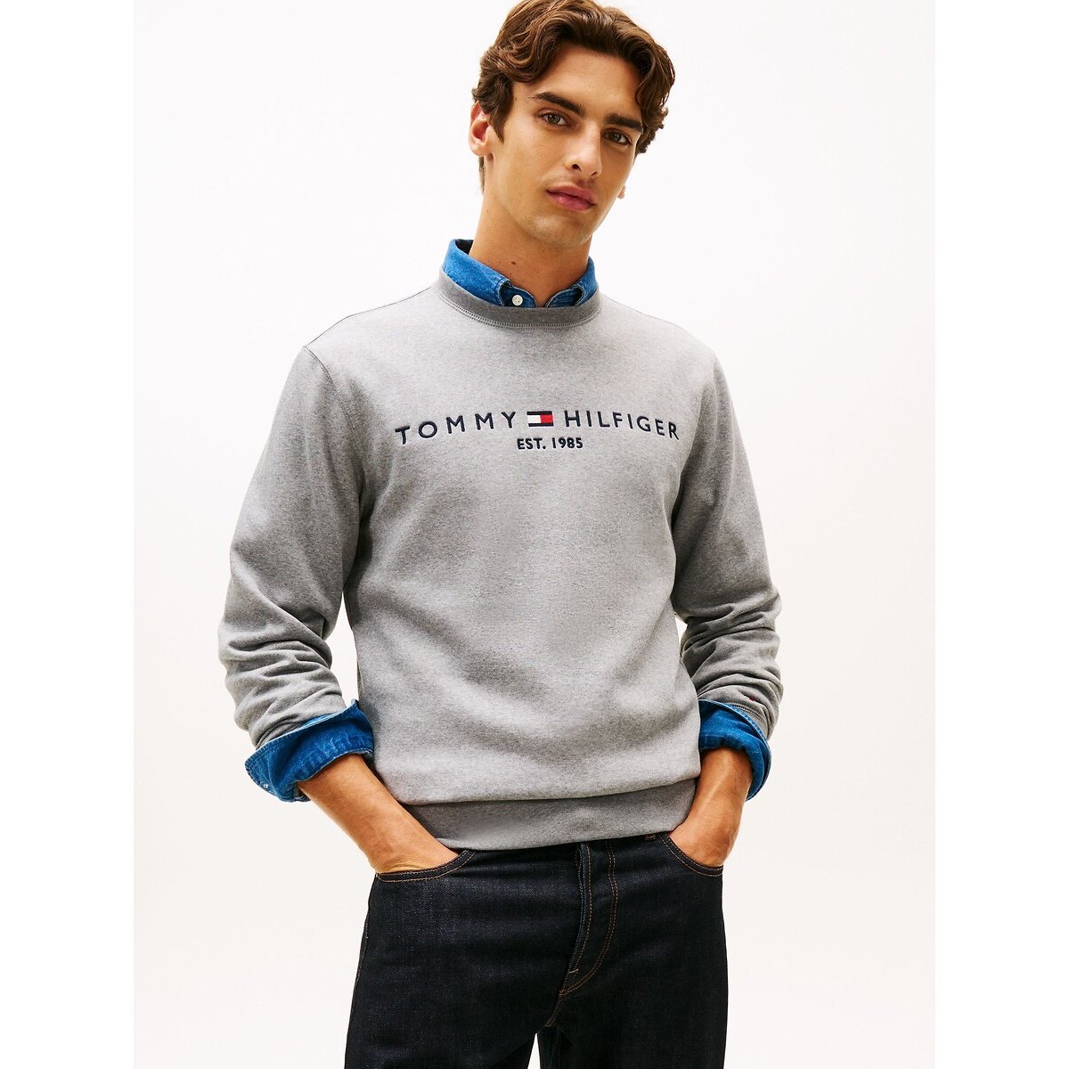 Tommy Hilfiger Flex Fleece Sweatshirt With Embroidered Logo Men's Grey Medium